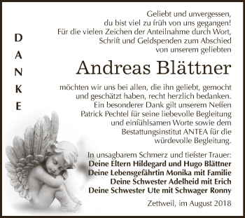 Traueranzeige von Andreas Blättner von Super Sonntag Zeitz