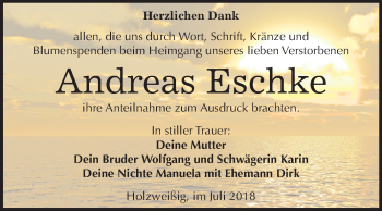 Traueranzeige von Andreas Eschke von Mitteldeutsche Zeitung Bitterfeld