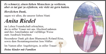 Traueranzeige von Anita Riedel von Mitteldeutsche Zeitung Aschersleben