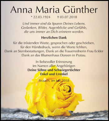 Traueranzeige von Anna Maria Günther von Mitteldeutsche Zeitung