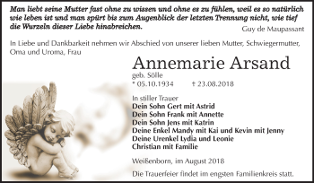 Traueranzeige von Annemarie Arsand von Mitteldeutsche Zeitung Zeitz