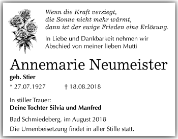 Traueranzeige von Annemarie Neumeister von Mitteldeutsche Zeitung