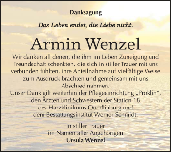 Traueranzeige von Armin Wenzel von Mitteldeutsche Zeitung