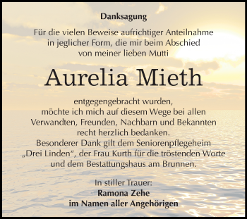 Traueranzeige von Aurelia Mieth von Mitteldeutsche Zeitung