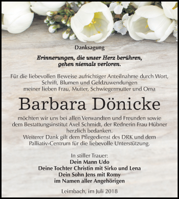 Traueranzeige von Barbara Dönicke von Mitteldeutsche Zeitung Merseburg/Querfurt