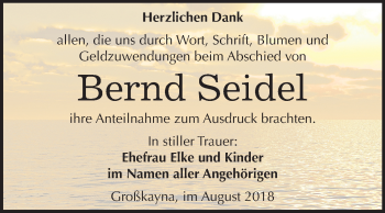 Traueranzeige von Bernd Seidel von Mitteldeutsche Zeitung Merseburg/Querfurt