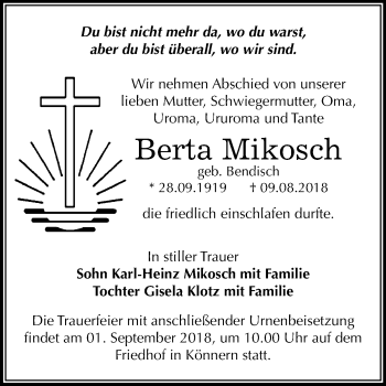 Traueranzeige von Berta Mikosch von Mitteldeutsche Zeitung Bernburg