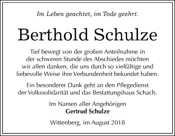 Traueranzeige von Berthold Schulze von Mitteldeutsche Zeitung