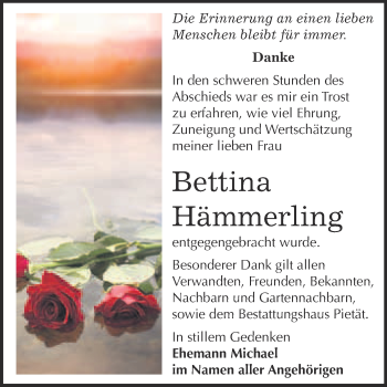 Traueranzeige von Bettina Hämmerling von WVG - Wochenspiegel Bitterfeld