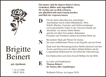 Traueranzeige von Brigitte Beinert von WVG - Wochenspiegel Dessau / Köthen