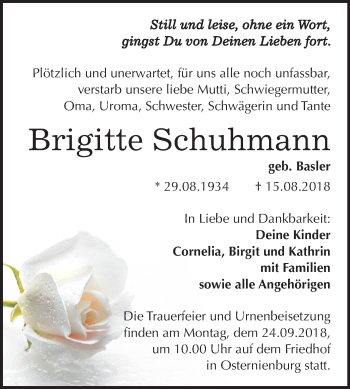 Traueranzeige von Brigitte Schuhmann von Mitteldeutsche Zeitung