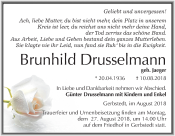 Traueranzeige von Brunhild Drusselmann von Mitteldeutsche Zeitung