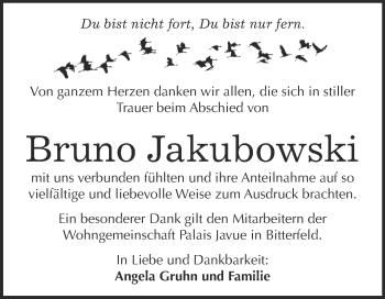 Traueranzeige von Bruno Jakubowski von WVG - Wochenspiegel Bitterfeld