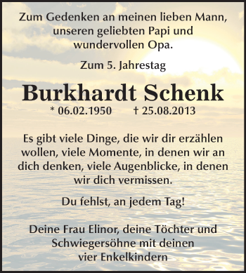 Traueranzeige von Burkhardt Schenk von Mitteldeutsche Zeitung Köthen