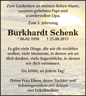 Traueranzeige von Burkhardt Schenk von WVG - Wochenspiegel Dessau / Köthen