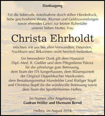 Traueranzeige von Christa Ehrholdt von Mitteldeutsche Zeitung