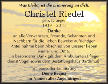 Traueranzeige von Christel Riedel von Mitteldeutsche Zeitung Weißenfels