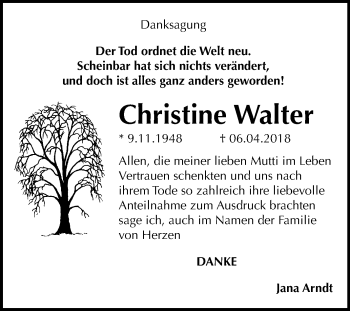 Traueranzeige von Christine Walter von Mitteldeutsche Zeitung Weißenfels