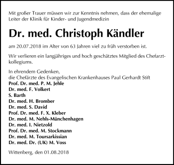 Traueranzeige von Christoph Kändler von Mitteldeutsche Zeitung