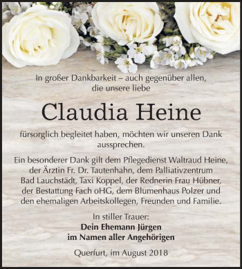 Traueranzeige von Claudia Heine von Mitteldeutsche Zeitung