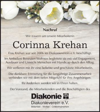 Traueranzeige von Corinna Krehan von Mitteldeutsche Zeitung Bitterfeld