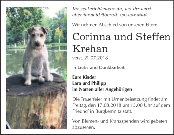 Traueranzeige von Corinna und Steffen Krehan von WVG - Wochenspiegel Bitterfeld