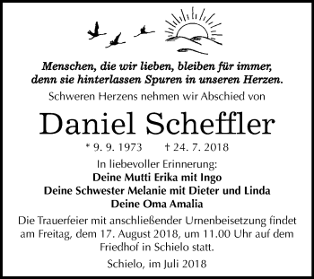 Traueranzeige von Daniel Scheffler von Mitteldeutsche Zeitung