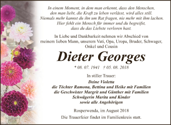 Traueranzeige von Dieter Georges von Super Sonntag SGH Mansf. Land