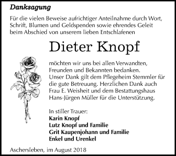 Traueranzeige von Dieter Knopf von Mitteldeutsche Zeitung Aschersleben