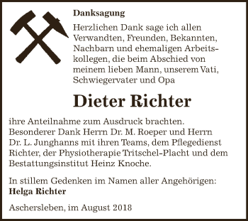 Traueranzeige von Dieter Richter von Super Sonntag Aschersleben