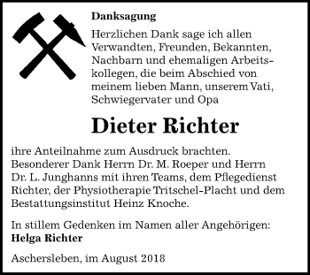 Traueranzeige von Dieter Richter von Mitteldeutsche Zeitung Aschersleben
