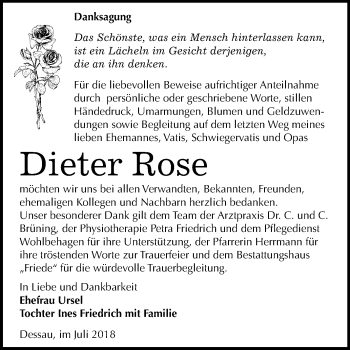 Traueranzeige von Dieter Rose von Mitteldeutsche Zeitung