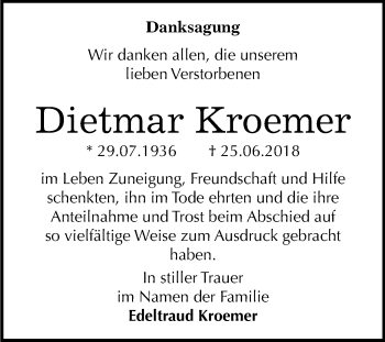 Traueranzeige von Dietmar Kroemer von Mitteldeutsche Zeitung