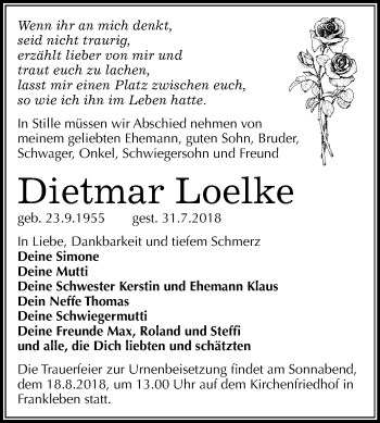 Traueranzeige von Dietmar Loelke von Mitteldeutsche Zeitung Merseburg/Querfurt