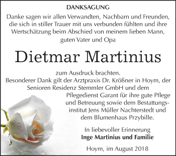 Traueranzeige von Dietmar Martinius von Mitteldeutsche Zeitung Aschersleben