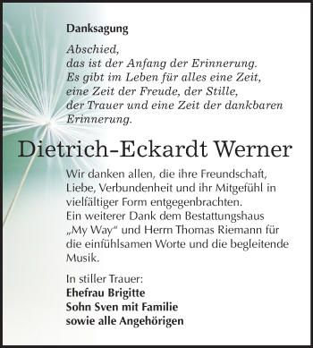Traueranzeige von Dietrich-Eckardt Werner von Mitteldeutsche Zeitung Weißenfels