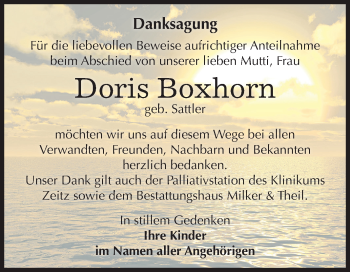 Traueranzeige von Doris Boxhorn von Mitteldeutsche Zeitung Zeitz