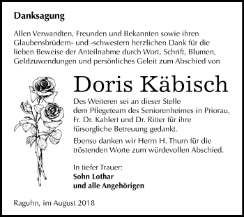 Traueranzeige von Doris Käbisch von Mitteldeutsche Zeitung Bitterfeld