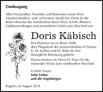 Traueranzeige von Doris Käbisch von WVG - Wochenspiegel Bitterfeld