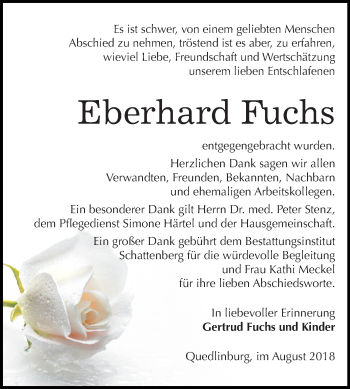 Traueranzeige von Eberhard Fuchs von Mitteldeutsche Zeitung Quedlinburg