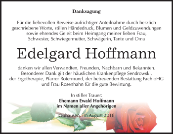 Traueranzeige von Edelgard Hoffmann von Mitteldeutsche Zeitung Merseburg/Querfurt