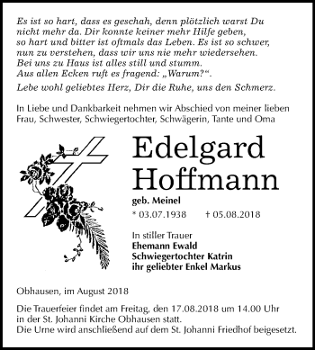Traueranzeige von Edelgard Hoffmann von Mitteldeutsche Zeitung Merseburg/Querfurt
