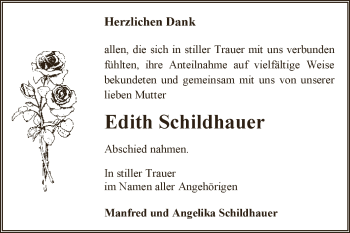 Traueranzeige von Edith Schildhauer von WVG - Wochenspiegel Dessau / Köthen
