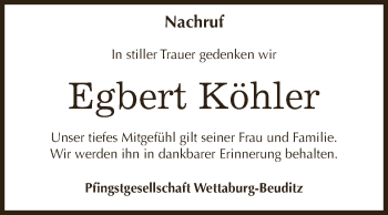 Traueranzeige von Egbert Köhler von WVG - Wochenspiegel NMB / WSF / ZTZ