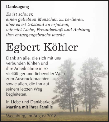 Traueranzeige von Egbert Köhler von Mitteldeutsche Zeitung