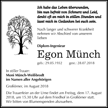 Traueranzeige von Egon Münch von Mitteldeutsche Zeitung