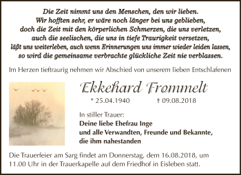 Traueranzeige von Ekkehard Frommelt von Wochenspiegel Mansfelder Land