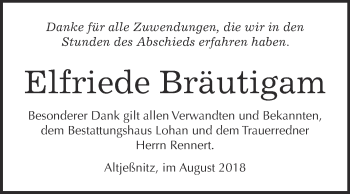 Traueranzeige von Elfriede Bräutigam von WVG - Wochenspiegel Bitterfeld