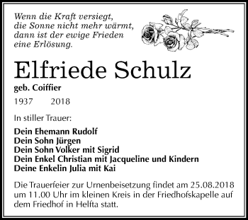 Traueranzeige von Elfriede Schulz von Mitteldeutsche Zeitung