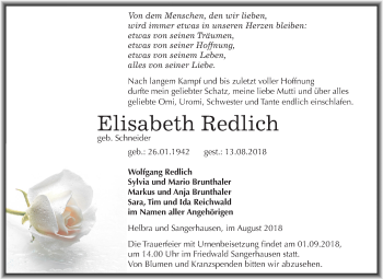 Traueranzeige von Elisabeth Redlich von Mitteldeutsche Zeitung